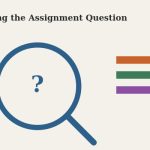 Flat vector illustration of a large question mark inside a magnifying glass circle next to a checklist representing assignment question analysis