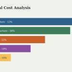 Flat vector illustration of a horizontal bar chart showing elemental cost breakdown across substructure, superstructure, finishes, services, and external works