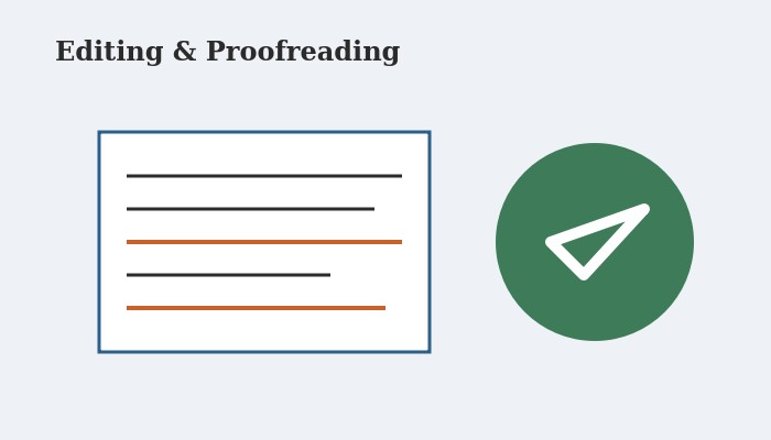 Flat vector illustration of a checklist document with a checkmark seal representing editing and proofreading an assignment