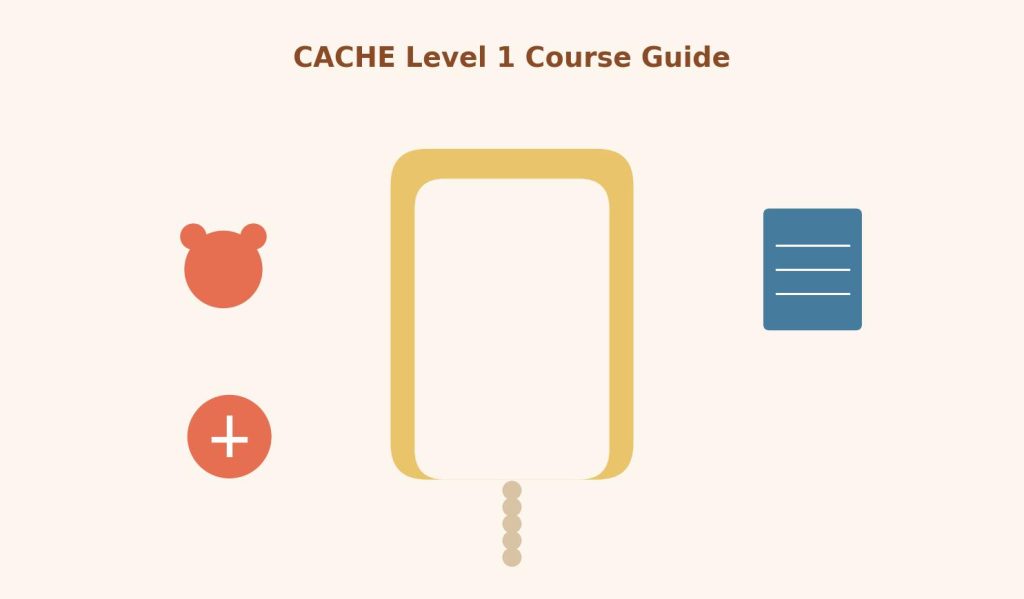 Illustration of an open doorway leading to childcare-related icons, representing the CACHE Level 1 Caring for Children course as an entry point into childcare.