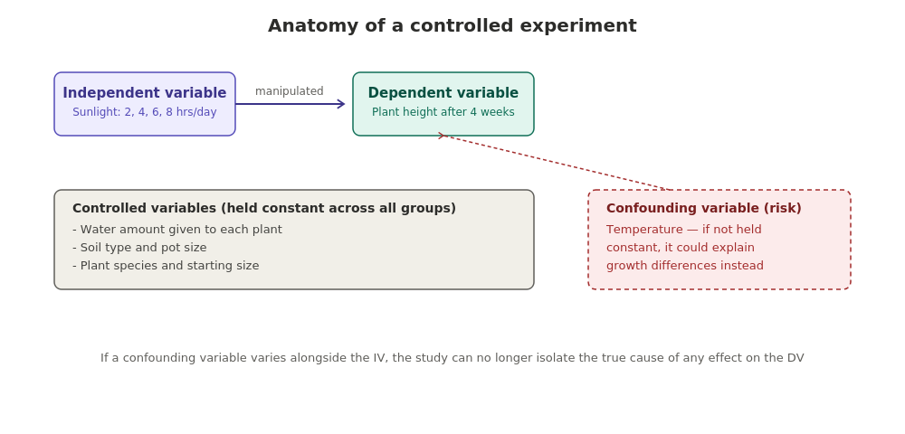 Independent and dependent variable experimental design structure