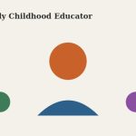 Flat vector illustration of an adult figure with two smaller child figures representing the role of an early childhood educator